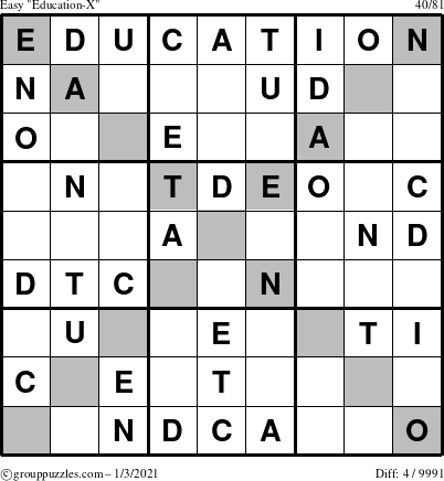 The grouppuzzles.com Easy Education-X puzzle for Sunday January 3, 2021