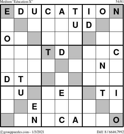 The grouppuzzles.com Medium Education-X puzzle for Sunday January 3, 2021