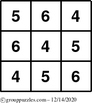 The grouppuzzles.com Answer grid for the TicTac-456 puzzle for Monday December 14, 2020