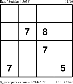 The grouppuzzles.com Easy Sudoku-4-5678 puzzle for Monday December 14, 2020