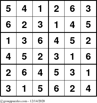 The grouppuzzles.com Answer grid for the Sudoku-Junior puzzle for Monday December 14, 2020