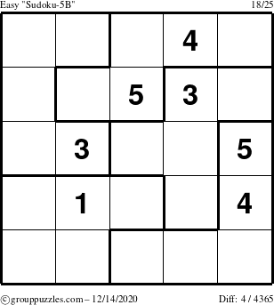 The grouppuzzles.com Easy Sudoku-5B puzzle for Monday December 14, 2020