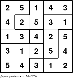 The grouppuzzles.com Answer grid for the Sudoku-5B puzzle for Monday December 14, 2020