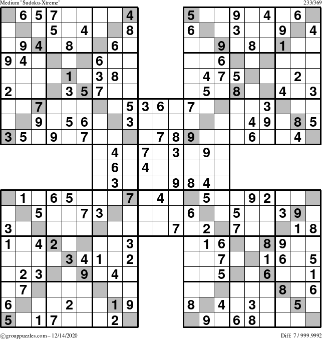 The grouppuzzles.com Medium Sudoku-Xtreme puzzle for Monday December 14, 2020