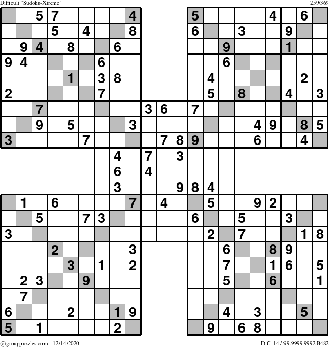 The grouppuzzles.com Difficult Sudoku-Xtreme puzzle for Monday December 14, 2020