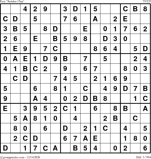 The grouppuzzles.com Easy Sudoku-15up puzzle for Monday December 14, 2020