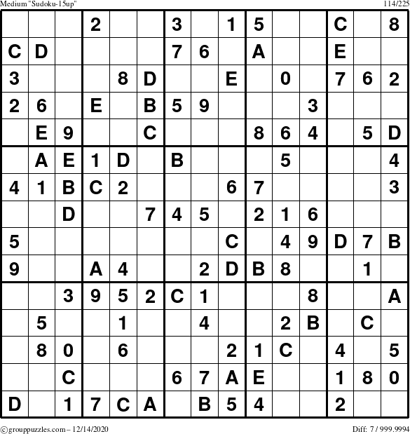 The grouppuzzles.com Medium Sudoku-15up puzzle for Monday December 14, 2020