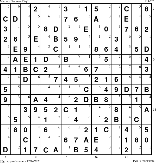 The grouppuzzles.com Medium Sudoku-15up puzzle for Monday December 14, 2020 with all 7 steps marked