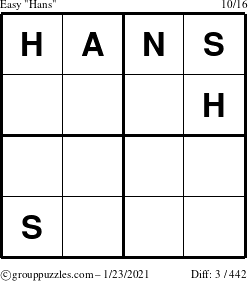 The grouppuzzles.com Easy Hans puzzle for Saturday January 23, 2021