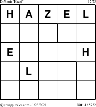 The grouppuzzles.com Difficult Hazel puzzle for Saturday January 23, 2021