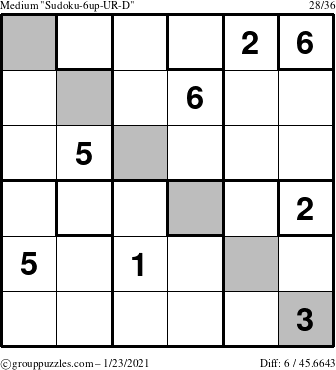 The grouppuzzles.com Medium Sudoku-6up-UR-D puzzle for Saturday January 23, 2021