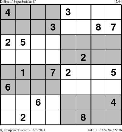 The grouppuzzles.com Difficult SuperSudoku-8 puzzle for Saturday January 23, 2021