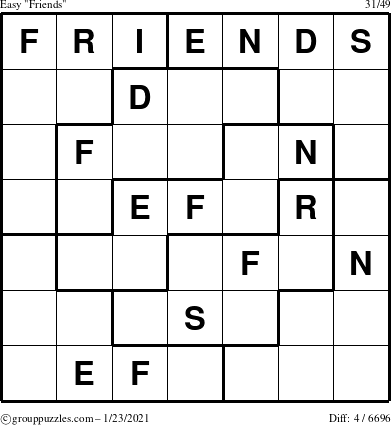 The grouppuzzles.com Easy Friends puzzle for Saturday January 23, 2021