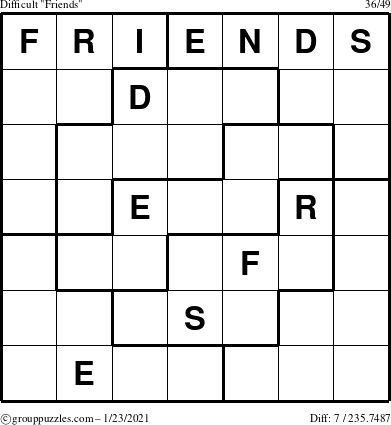 The grouppuzzles.com Difficult Friends puzzle for Saturday January 23, 2021