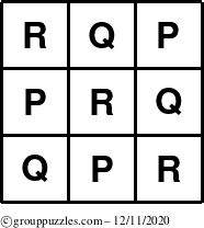 The grouppuzzles.com Answer grid for the TicTac-PQR puzzle for Friday December 11, 2020