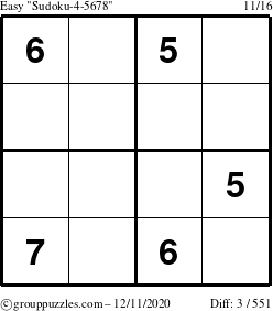 The grouppuzzles.com Easy Sudoku-4-5678 puzzle for Friday December 11, 2020