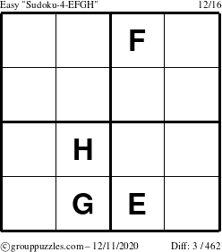 The grouppuzzles.com Easy Sudoku-4-EFGH puzzle for Friday December 11, 2020