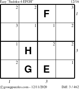 The grouppuzzles.com Easy Sudoku-4-EFGH puzzle for Friday December 11, 2020 with all 3 steps marked