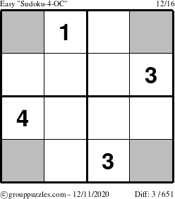 The grouppuzzles.com Easy Sudoku-4-OC puzzle for Friday December 11, 2020