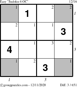 The grouppuzzles.com Easy Sudoku-4-OC puzzle for Friday December 11, 2020 with all 3 steps marked