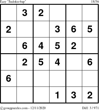 The grouppuzzles.com Easy Sudoku-6up puzzle for Friday December 11, 2020