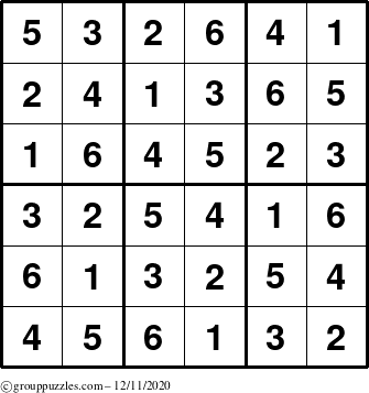 The grouppuzzles.com Answer grid for the Sudoku-6up puzzle for Friday December 11, 2020