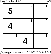 The grouppuzzles.com Easy TicTac-456 puzzle for Friday December 11, 2020 with the first 2 steps marked