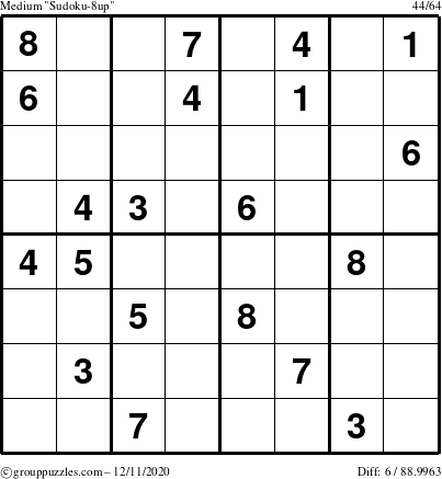 The grouppuzzles.com Medium Sudoku-8up puzzle for Friday December 11, 2020