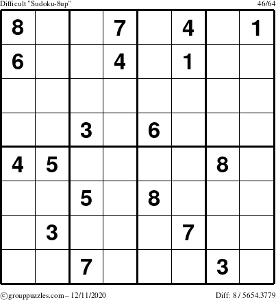 The grouppuzzles.com Difficult Sudoku-8up puzzle for Friday December 11, 2020