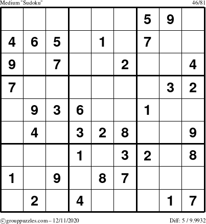 The grouppuzzles.com Medium Sudoku puzzle for Friday December 11, 2020