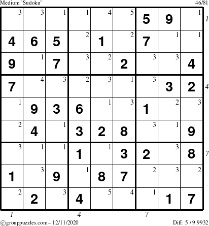 The grouppuzzles.com Medium Sudoku puzzle for Friday December 11, 2020 with all 5 steps marked