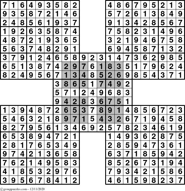 The grouppuzzles.com Answer grid for the HyperSudoku-by5 puzzle for Friday December 11, 2020