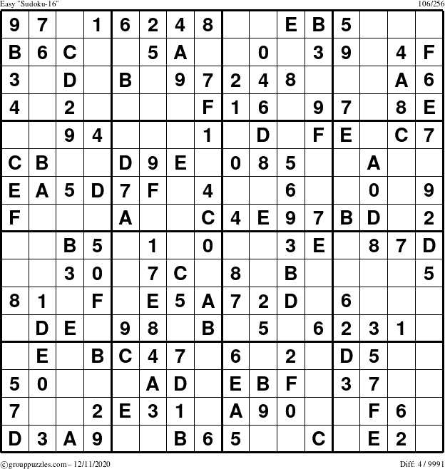 The grouppuzzles.com Easy Sudoku-16 puzzle for Friday December 11, 2020