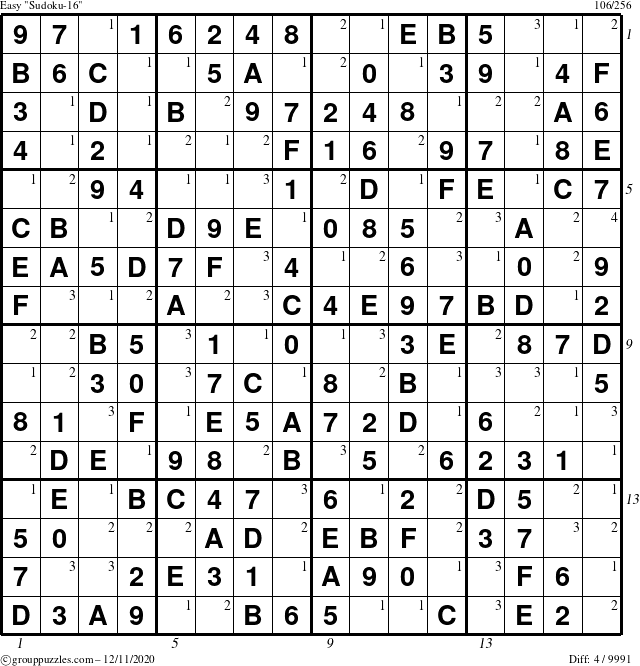 The grouppuzzles.com Easy Sudoku-16 puzzle for Friday December 11, 2020 with all 4 steps marked