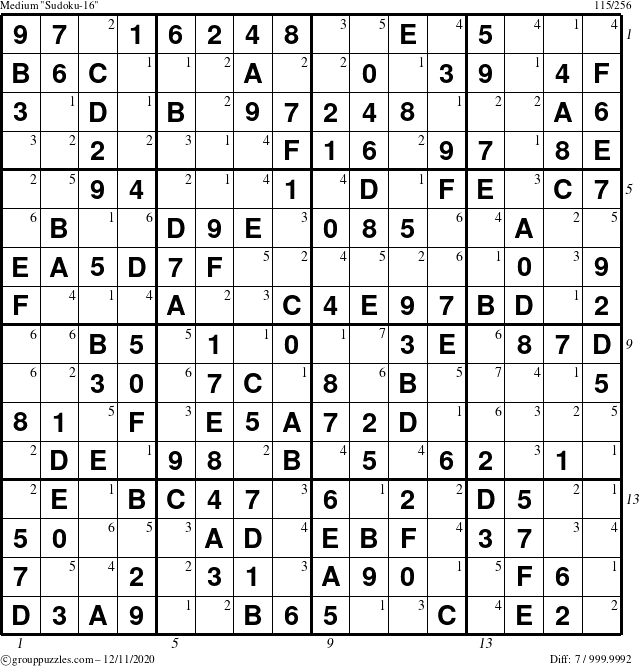 The grouppuzzles.com Medium Sudoku-16 puzzle for Friday December 11, 2020 with all 7 steps marked