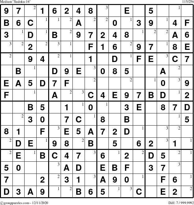 The grouppuzzles.com Medium Sudoku-16 puzzle for Friday December 11, 2020 with the first 3 steps marked