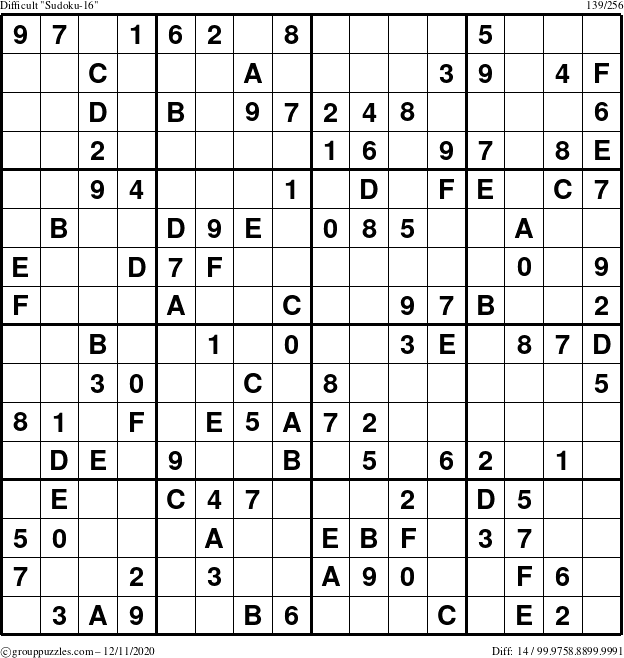 The grouppuzzles.com Difficult Sudoku-16 puzzle for Friday December 11, 2020