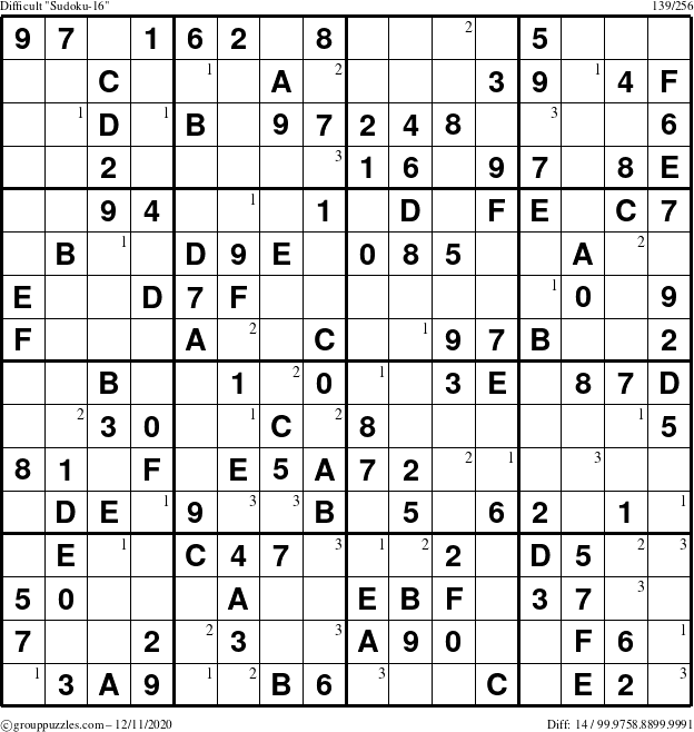 The grouppuzzles.com Difficult Sudoku-16 puzzle for Friday December 11, 2020 with the first 3 steps marked