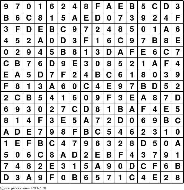 The grouppuzzles.com Answer grid for the Sudoku-16 puzzle for Friday December 11, 2020