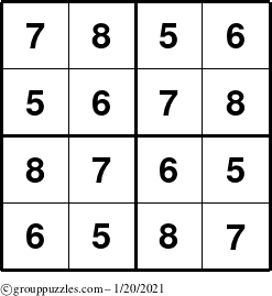 The grouppuzzles.com Answer grid for the Sudoku-4-5678 puzzle for Wednesday January 20, 2021