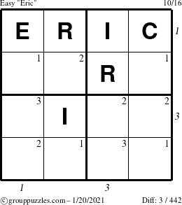 The grouppuzzles.com Easy Eric puzzle for Wednesday January 20, 2021 with all 3 steps marked