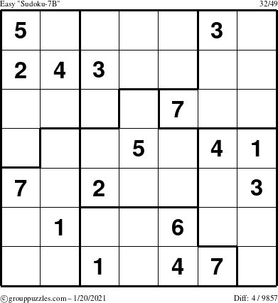 The grouppuzzles.com Easy Sudoku-7B puzzle for Wednesday January 20, 2021