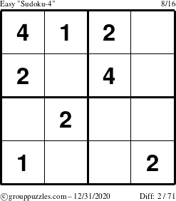 The grouppuzzles.com Easy Sudoku-4 puzzle for Thursday December 31, 2020