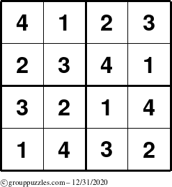 The grouppuzzles.com Answer grid for the Sudoku-4 puzzle for Thursday December 31, 2020