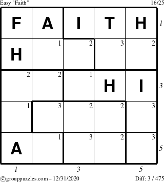 The grouppuzzles.com Easy Faith puzzle for Thursday December 31, 2020 with all 3 steps marked