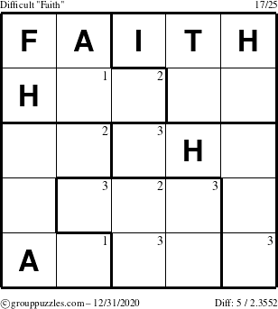 The grouppuzzles.com Difficult Faith puzzle for Thursday December 31, 2020 with the first 3 steps marked