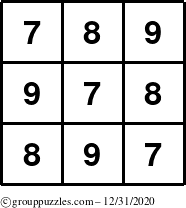 The grouppuzzles.com Answer grid for the TicTac-789 puzzle for Thursday December 31, 2020