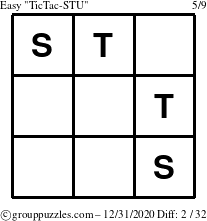 The grouppuzzles.com Easy TicTac-STU puzzle for Thursday December 31, 2020