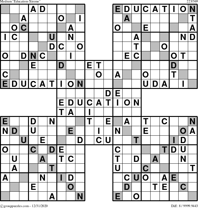 The grouppuzzles.com Medium Education-Xtreme puzzle for Thursday December 31, 2020