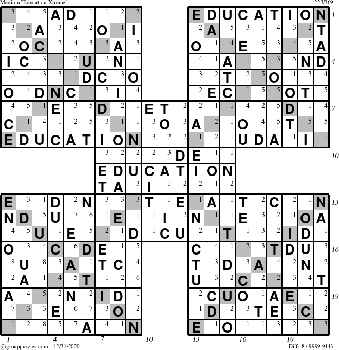 The grouppuzzles.com Medium Education-Xtreme puzzle for Thursday December 31, 2020 with all 8 steps marked